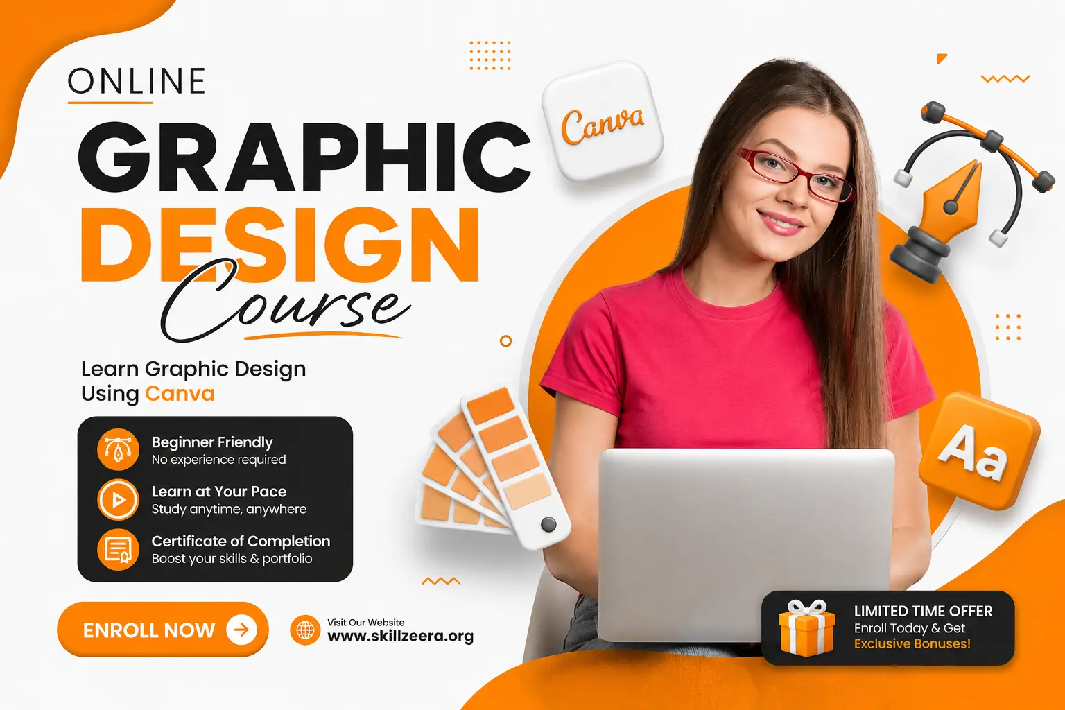 Skill Zeera free mobile graphic design course using Canva app for beginners learning logo and social media design on mobile