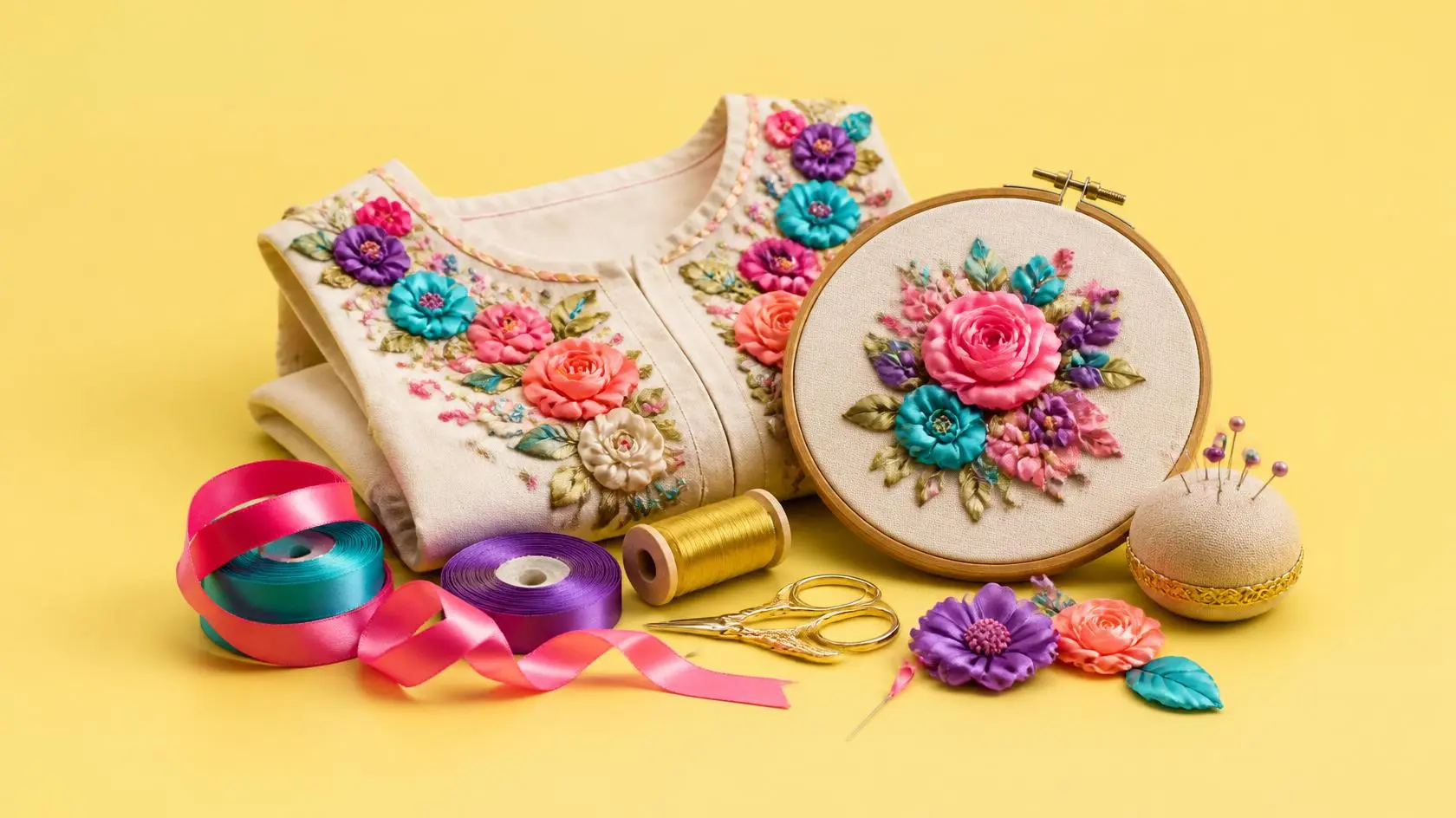 Learn Fabric Decoration with Ribbon Embroidery Learn Fabric Decoration with Ribbon Embroidery