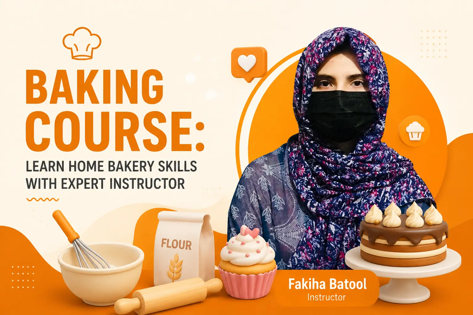 Female baking instructor Fakiha Batool teaching online baking course with cake decorating and home bakery training at Skill Zeera